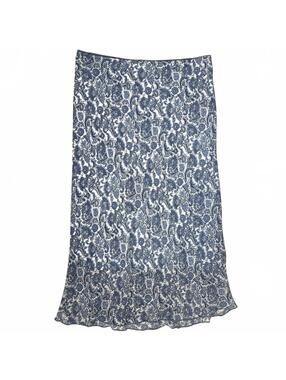 Vintage Reitmans Canada Made Blue White Paisley Print Layered Mesh Maxi Skirt 5